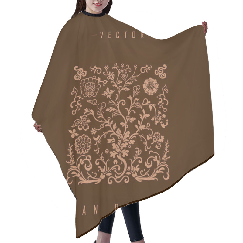 Personality  Detailed Botanical Asian Square Pattern Hair Cutting Cape