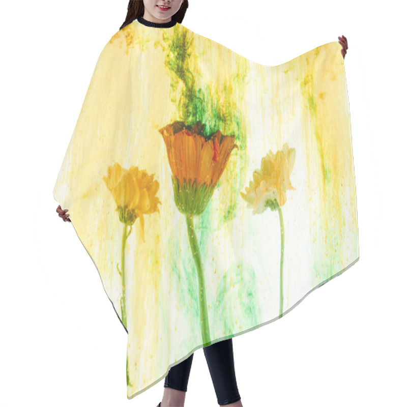 Personality  Close Up View Of Flowers And Yellow Paint Splashes Hair Cutting Cape