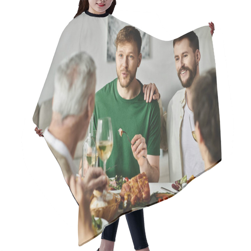 Personality  A Gay Couple Introduces Their Partners To Their Family Over A Home-cooked Meal. Hair Cutting Cape