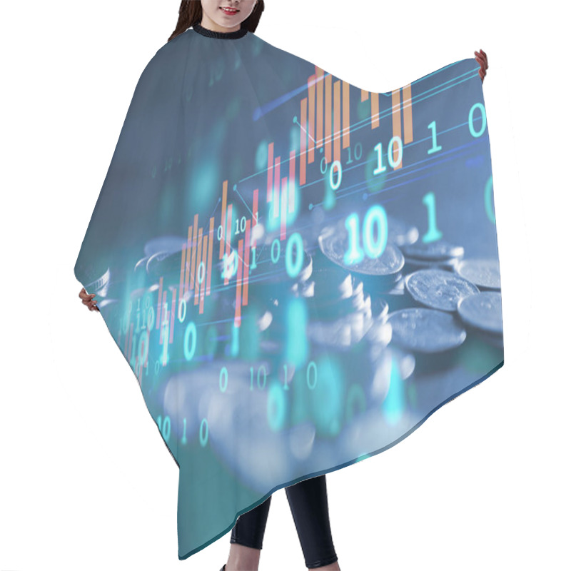 Personality  Double Exposure Image Of Stock Market Investment Graph And Coins Stack,concept Of Business Investment And Stock Future Trading Hair Cutting Cape