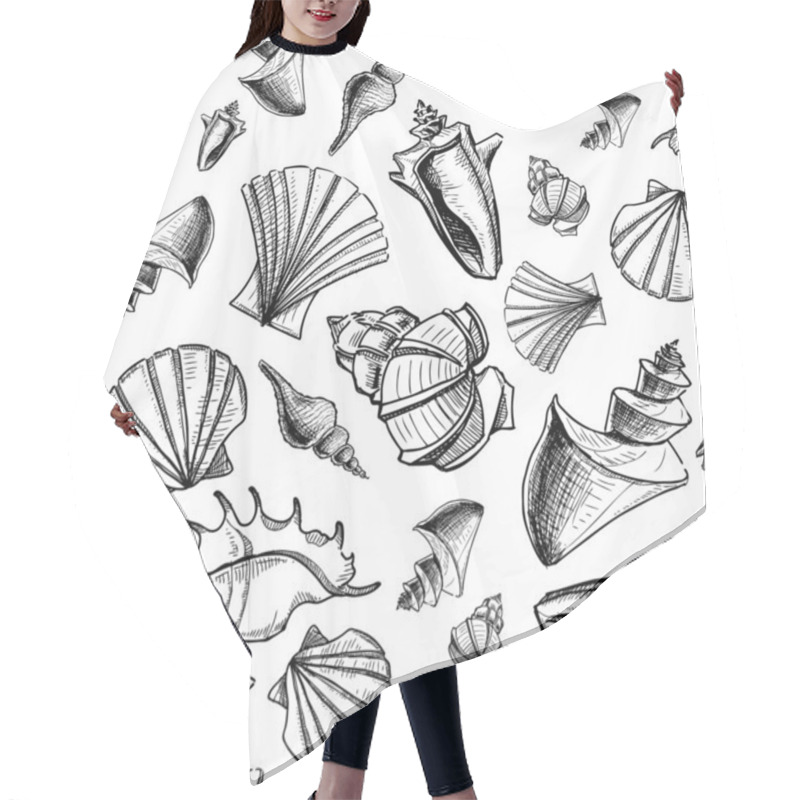 Personality  Sea Shells Sketch Background. Seamless Vector Pattern Hair Cutting Cape