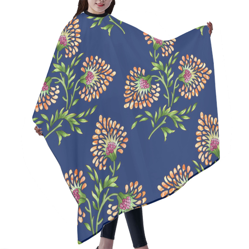 Personality  Seamless Mughal Floral Pattern With Blue Background Hair Cutting Cape