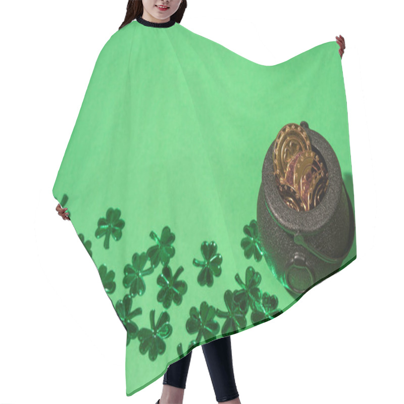 Personality  St Patrick's Day Pot Of Gold And Shamrocks Over A Green Background. Copy Space For Text Hair Cutting Cape