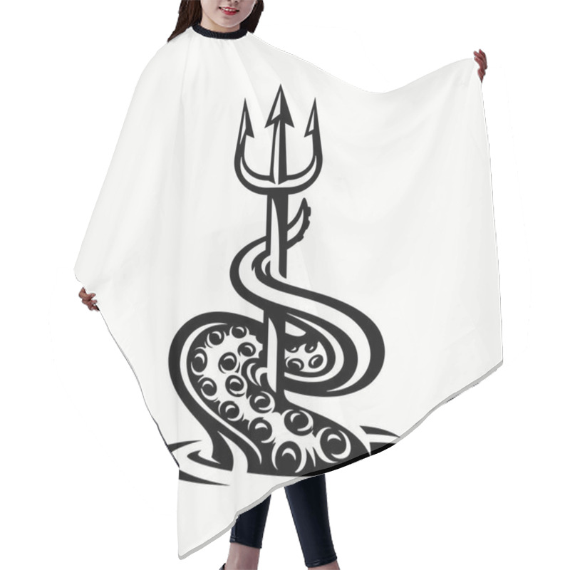 Personality  Tentacle And Trident Vector Illustration. Kraken Spear Icon. Octopus Harpoon Tattoo Symbol. Deep Sea Monster Nautical Mythology. Hair Cutting Cape