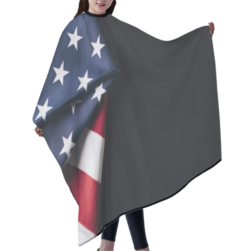 Personality  Folded National Flag Of Usa Isolated On Black, Memorial Day Concept Hair Cutting Cape