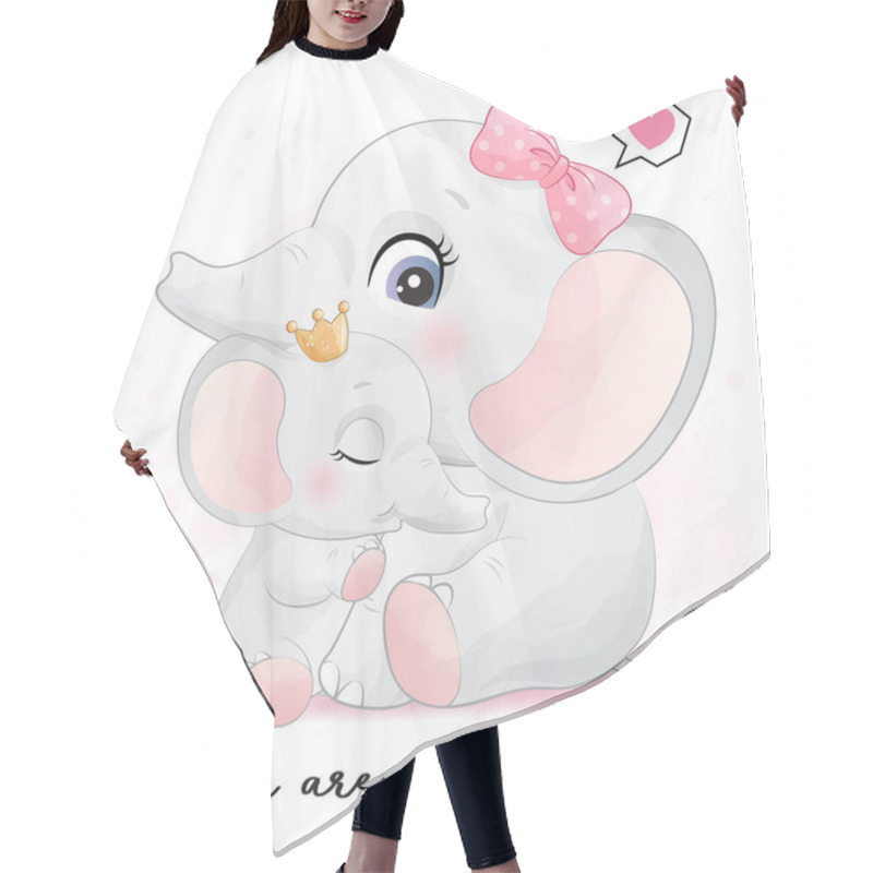 Personality  Cute Elephant Mother And Baby Illustration Hair Cutting Cape