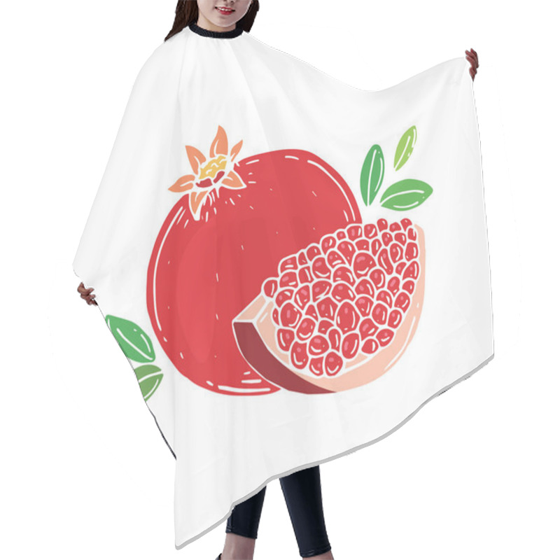 Personality  Pomegranate. Half Of Pomegranate. Pomegranate Seeds. Vector Illustration. Hand Drawn.  Hair Cutting Cape