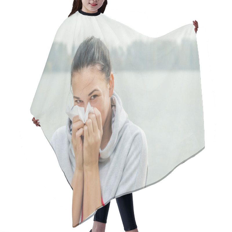 Personality  Woman  With Snuffle Or Allergy Reaction Hair Cutting Cape