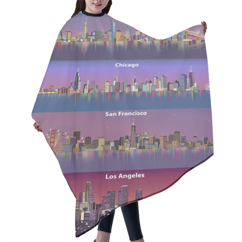 Personality  Abstract Illustrations Of United States Urban City Skylines At Night Hair Cutting Cape