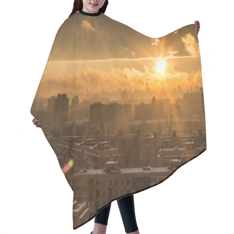 Personality  Orange Rays Of The Sun Over The City Hair Cutting Cape