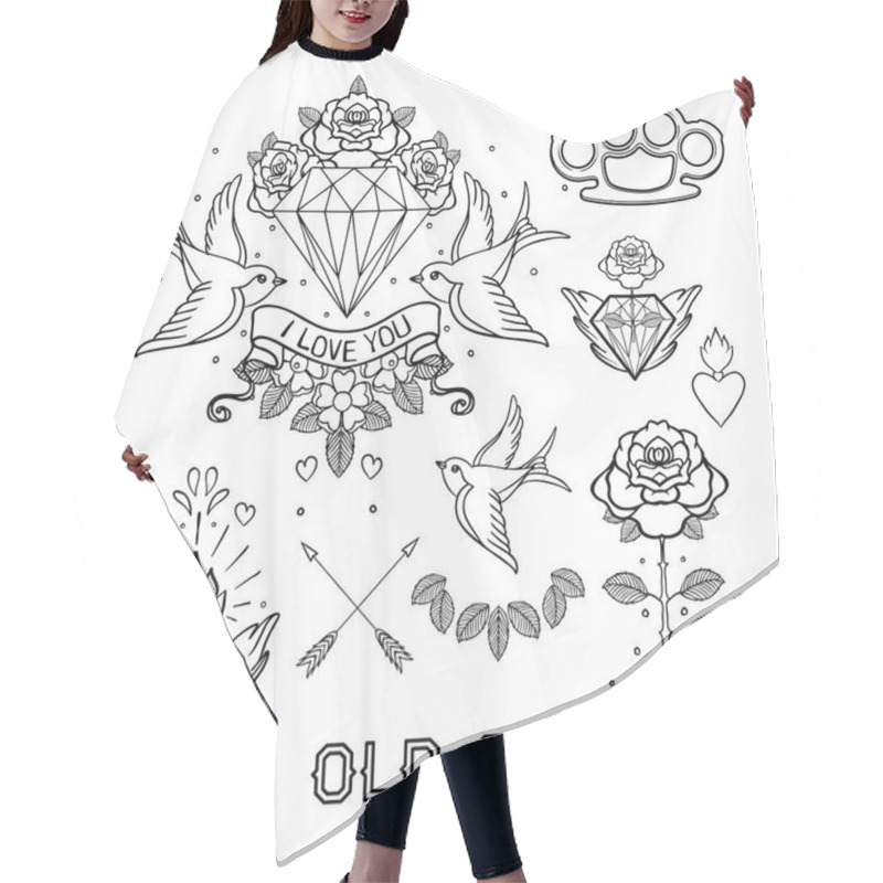 Personality  Old School Tattoo Set Hair Cutting Cape