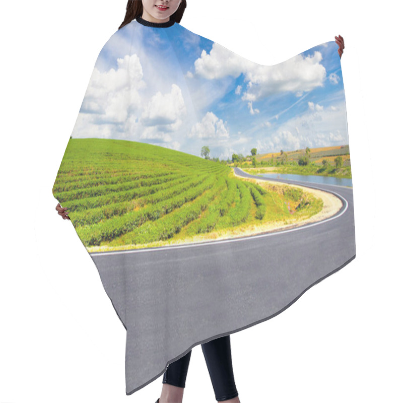 Personality  Choui Fong Tea Plantation And Road With Blue Sky At Mae Jan , Tourist Attraction At Chiang Rai Province In Thailand Hair Cutting Cape