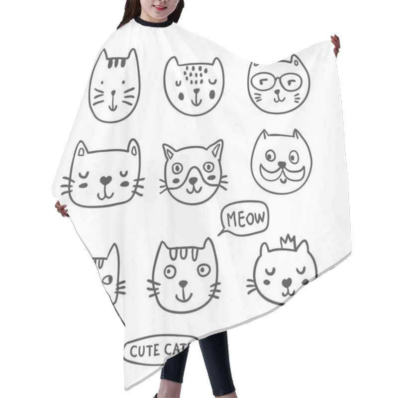 Personality  Funny Doodle Outline Cats Faces Collection Hair Cutting Cape