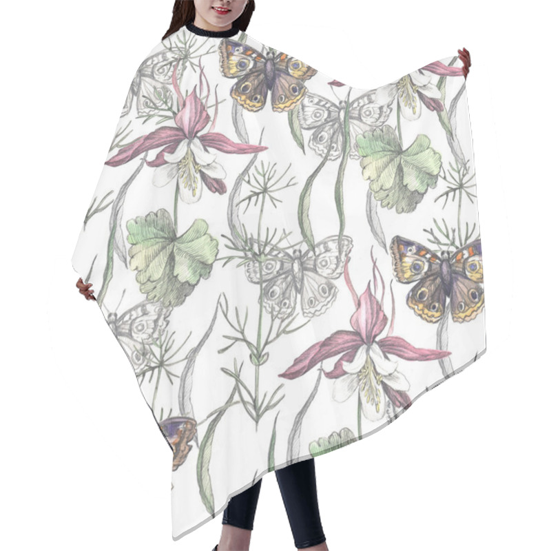 Personality  Pattern With Flowers, Grass And Butterflies Hair Cutting Cape