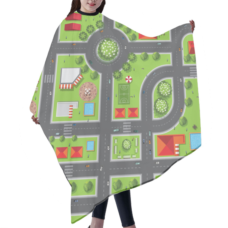 Personality  Top View Of The City Of Streets, Roads, Houses, Treetop, Vector Hair Cutting Cape