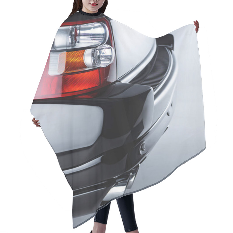 Personality  Close Up View Of Rear Headlight Of Luxury Black Car On Grey Backdrop Hair Cutting Cape