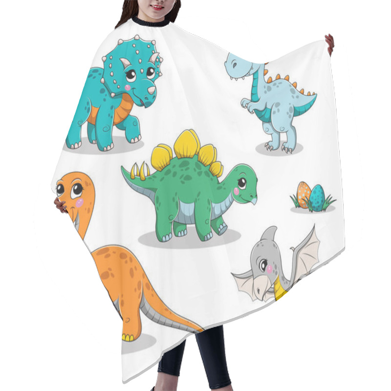 Personality  Set Of Isolated Funny Cartoon Dinosaurs Hair Cutting Cape