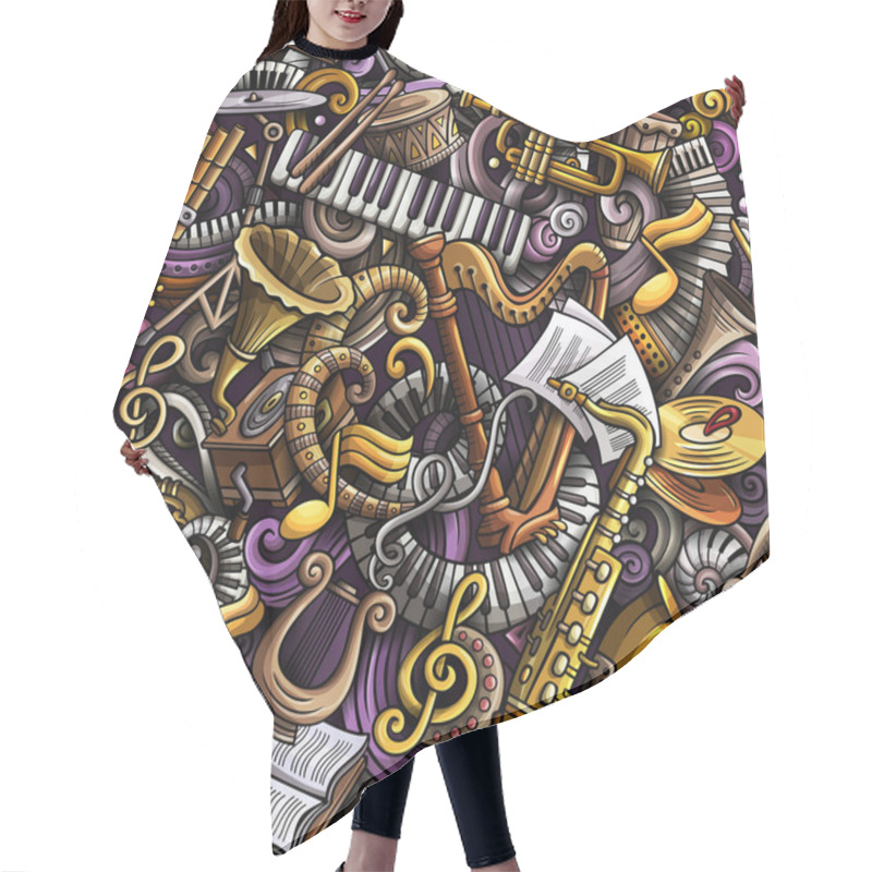 Personality  Cartoon Cute Doodles Classical Music Seamless Pattern Hair Cutting Cape