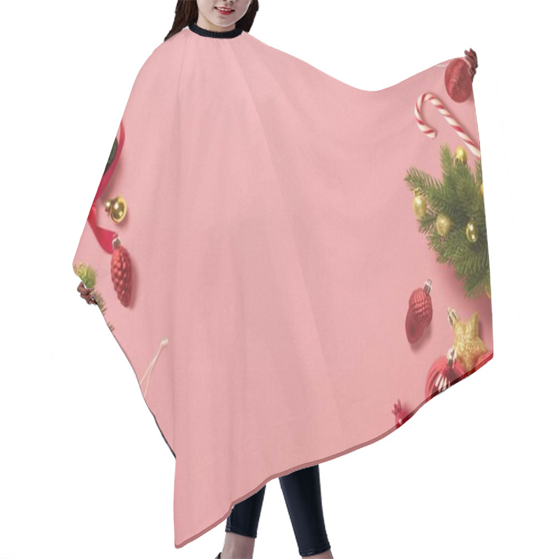 Personality  Festive Holiday Decorations On Pink Background For A Cheerful Christmas Vibe. Hair Cutting Cape