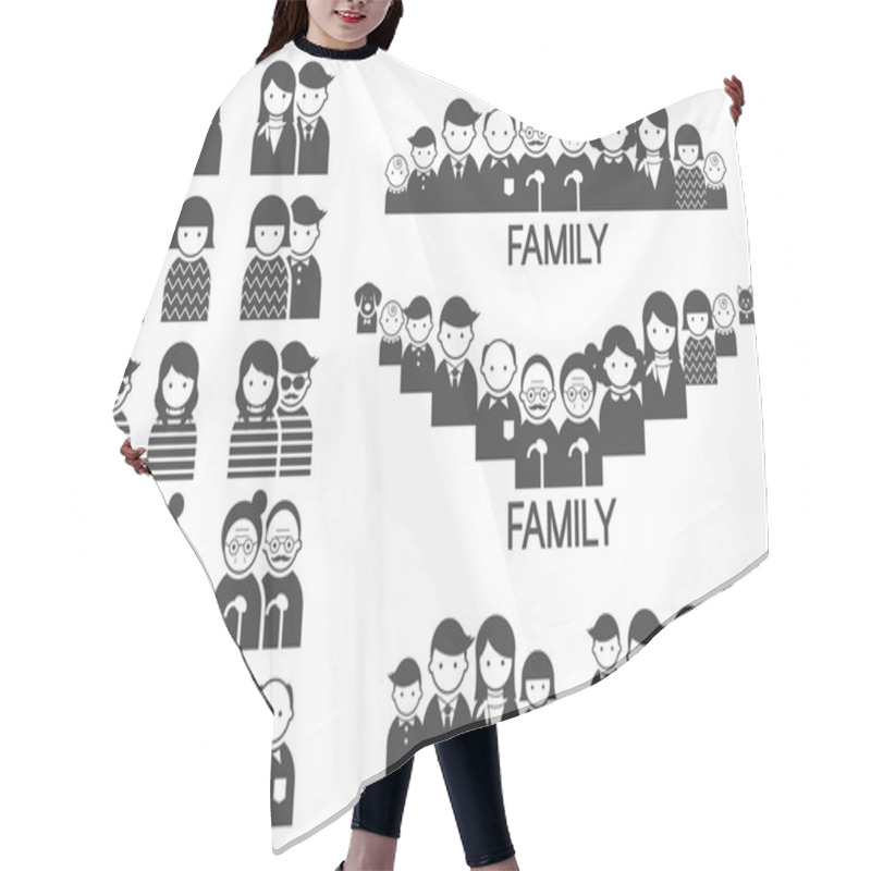 Personality  Various People Symbol Icons Couple And Family Set Hair Cutting Cape