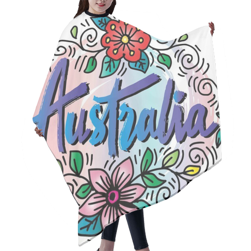 Personality  Hand Drawn Vector Illustration Of The Word Australia With Floral Background Hair Cutting Cape