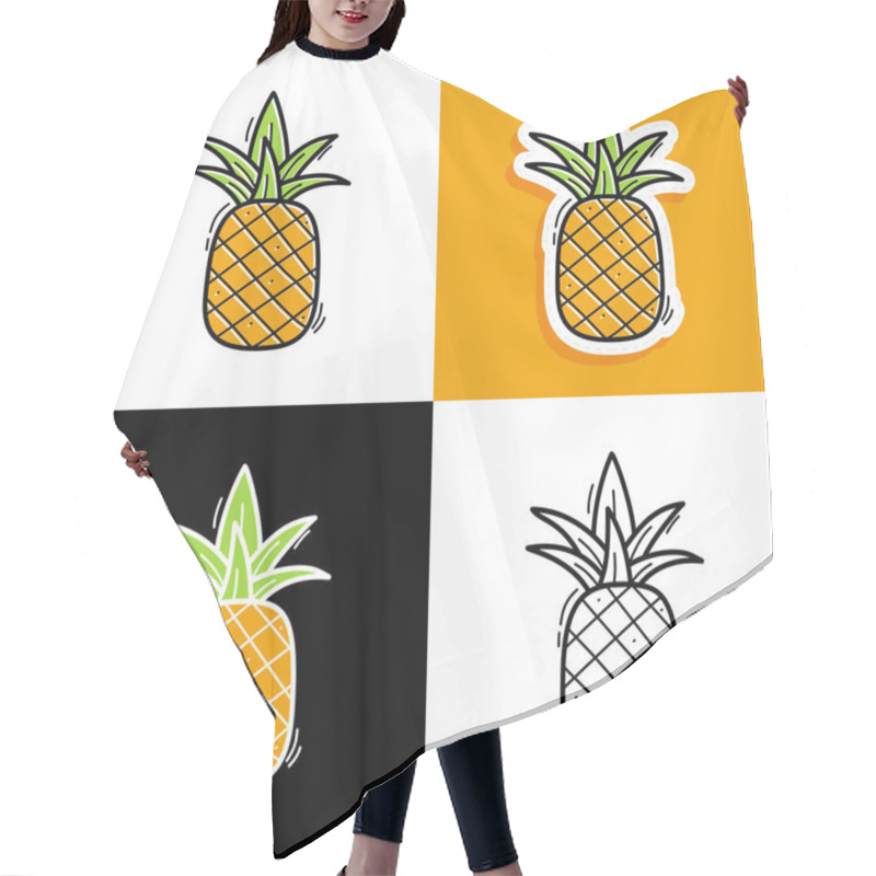 Personality  Pineapple Set. Hand Drawn Doodle Pineapple Icon Collection Vecto Hair Cutting Cape