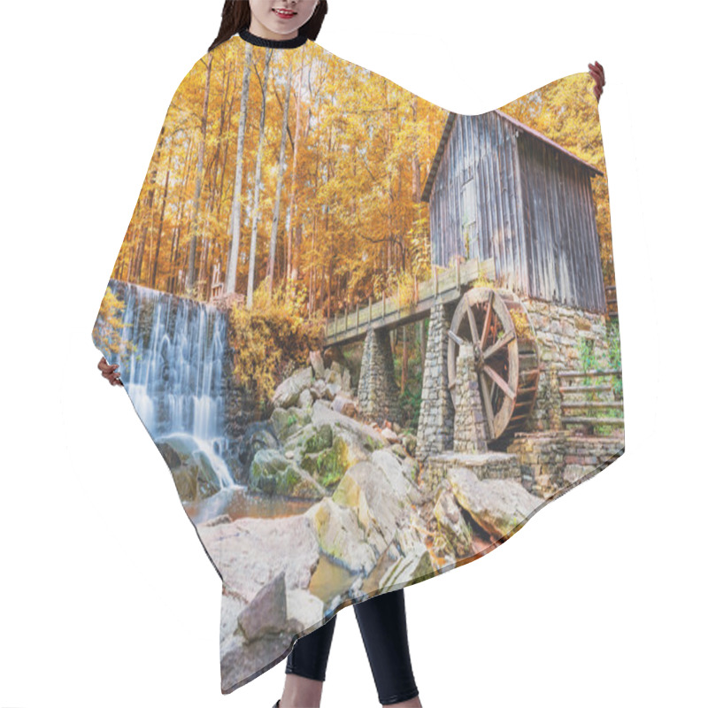 Personality  Fall Or Autumn Image Of Historic Mill And Waterfall In Marietta, Hair Cutting Cape