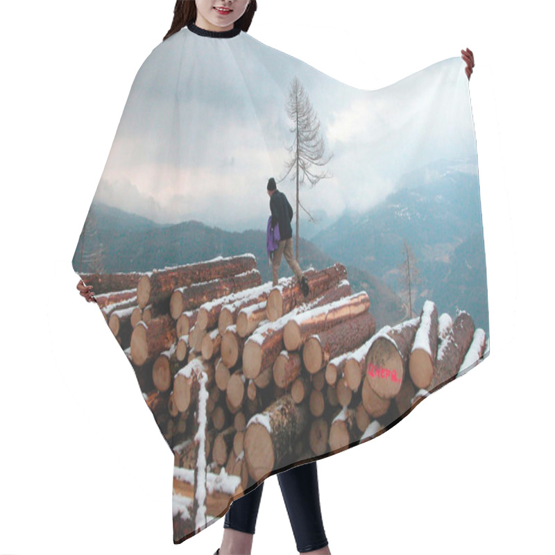 Personality  Round Timber Woods And Snow, Wood Storage In The Winter Hair Cutting Cape