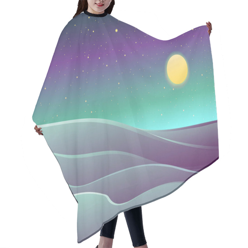 Personality  Desert Night Landscape , Dunes, Stars And Full Moon. Dark Vector  Cartoon Illustration. Hair Cutting Cape