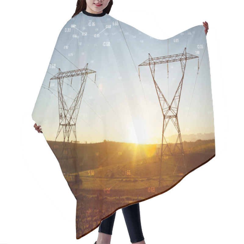 Personality  Screen With Times Against The Evening Electricity Pylon Silhouette Hair Cutting Cape