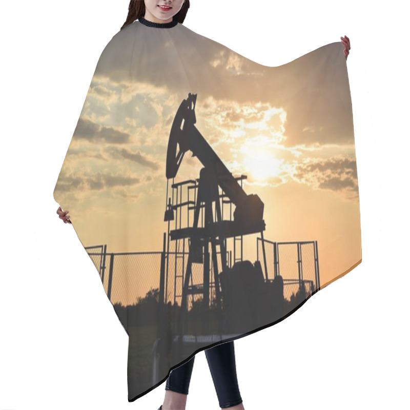 Personality  Silhouette Of A Petroleum Pump During Sunset Time Hair Cutting Cape