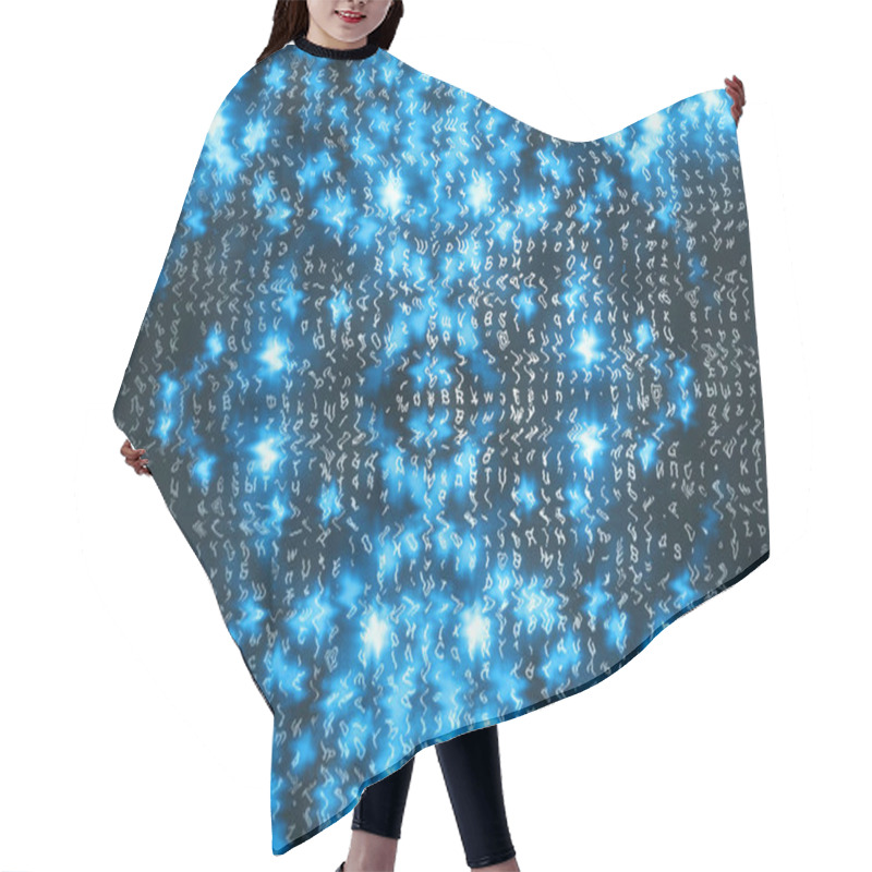 Personality  Blue Matrix Digital Background. Abstract Cyberspace Concept. Characters Fall Down. Matrix From Symbols Stream. Virtual Reality Design. Complex Algorithm Data Hacking. Cyan Digital Sparks. Hair Cutting Cape