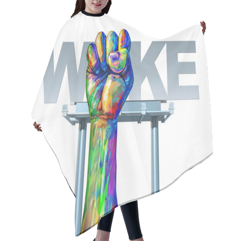 Personality  Woke Justice And Socially Conscious Or Consciousness Awareness Of Society And Identity Politics Or Being Aware Of Equal Justice As A Group Of People Icons Awakening To A New World Of Fairness In A 3D Illustration Style. Hair Cutting Cape