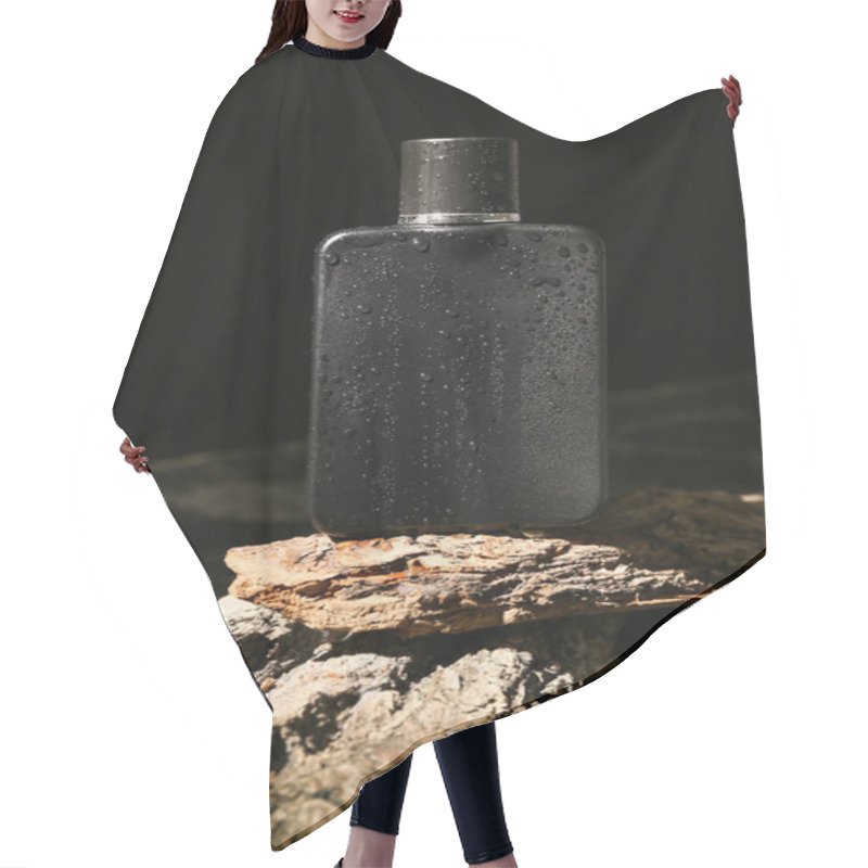 Personality  Perfume Bottle Covered With Water Drops On Dark Background Hair Cutting Cape