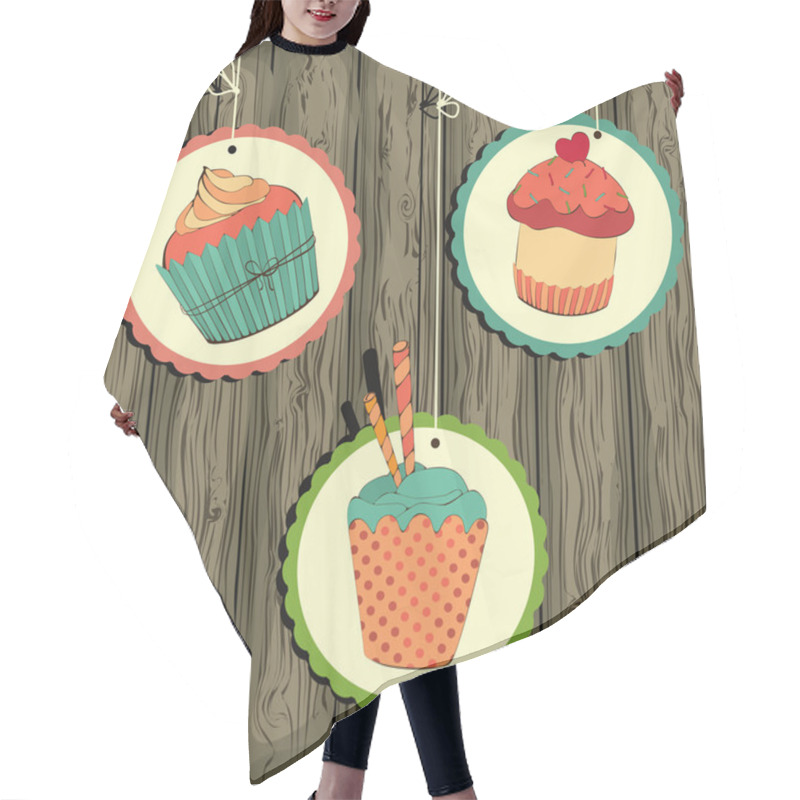 Personality  Cute Retro Cupcake On The String Hair Cutting Cape