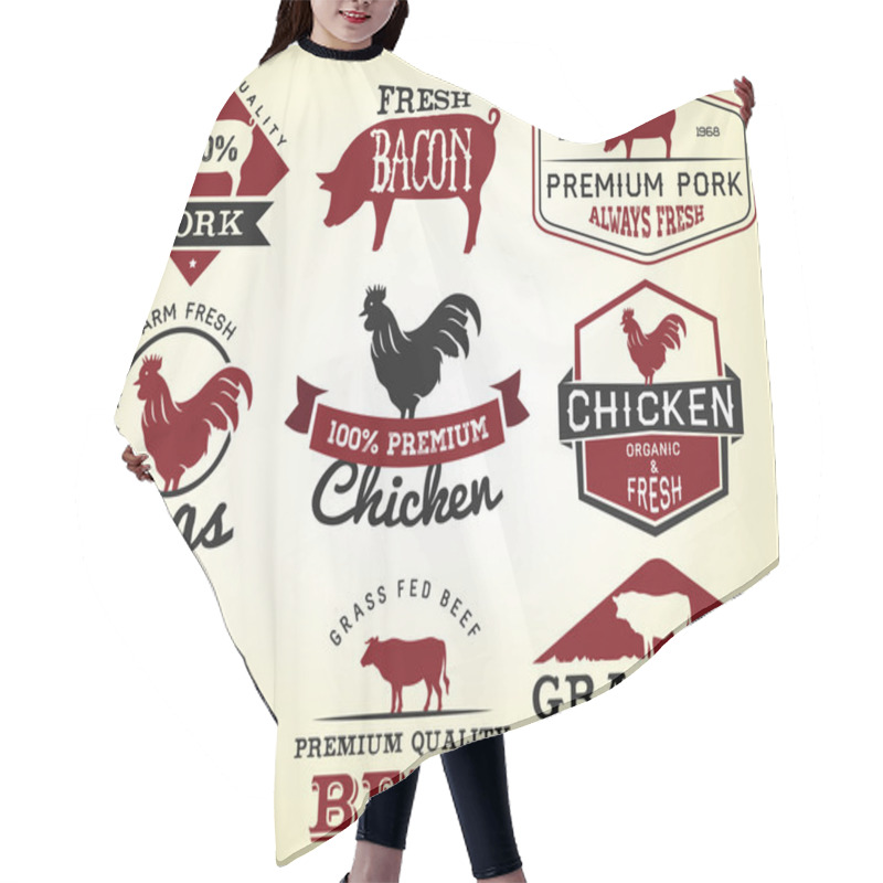 Personality  Collection Of Premium Beef, Chicken And Pork Labels And Design Elements In Vintage Style Hair Cutting Cape