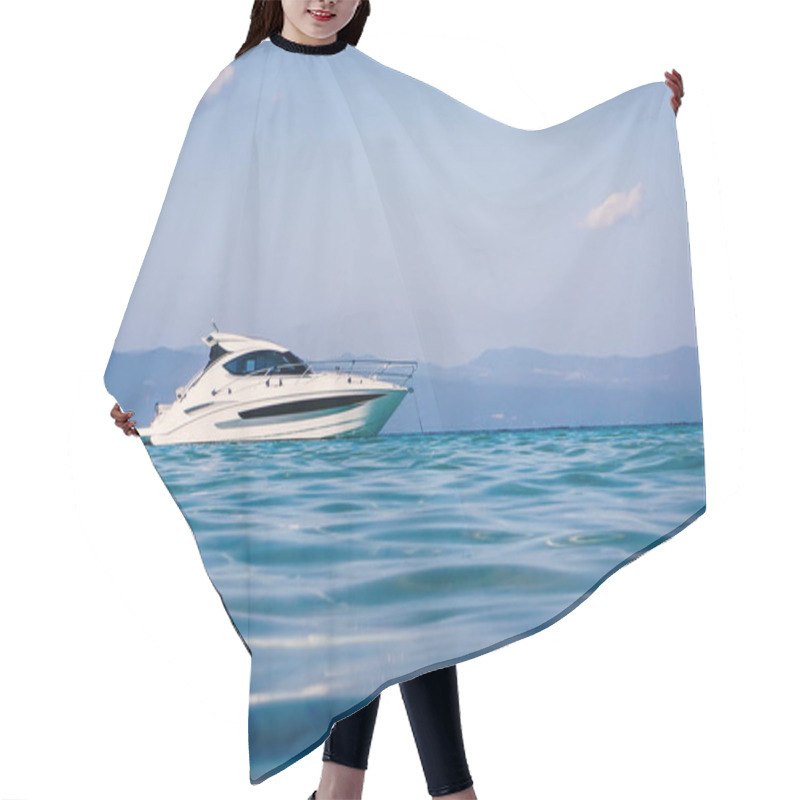 Personality  Motor Boat Floating On Clear Turquoise Water Hair Cutting Cape