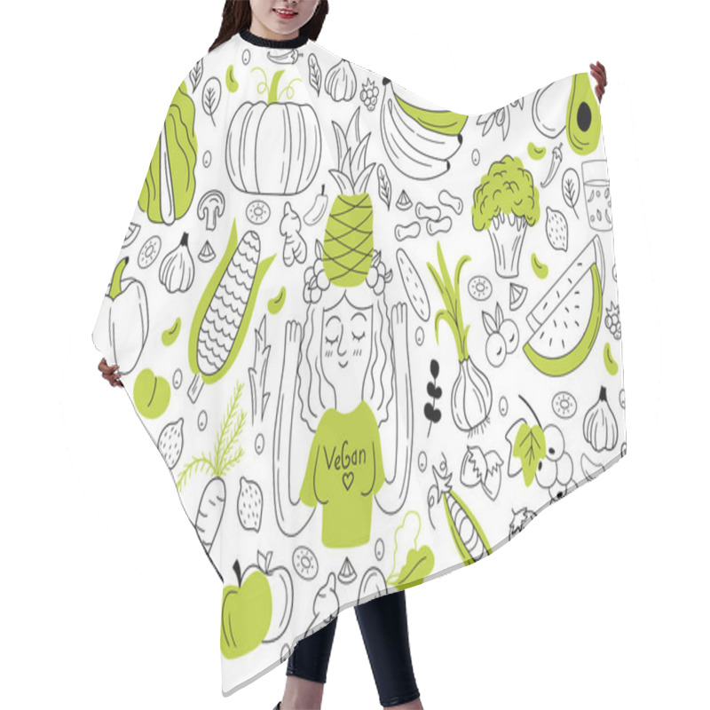 Personality  Vegan Food Doodle Set Hair Cutting Cape