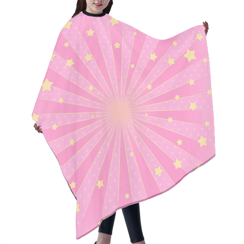 Personality  Pink Background With Sunbeams, Flying Star In Air. Romantic Elegante Picture For Invitation Card ( Birthday Invitation, Party, Discount) Cute Banner For LOL Surprise, Blank Space In Center For Text Hair Cutting Cape