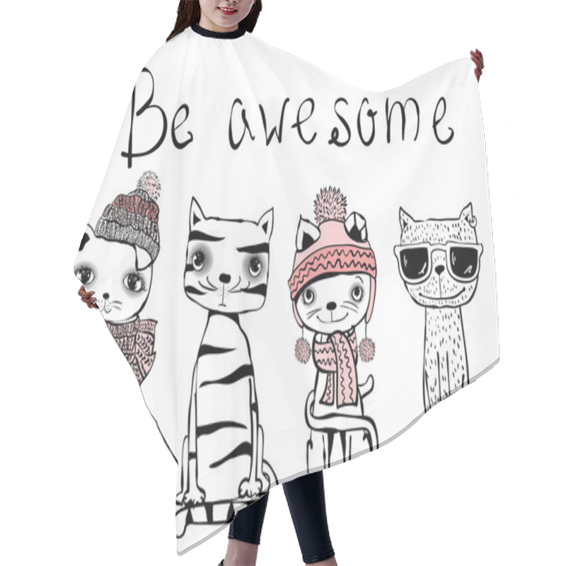 Personality  Poster With Stylish Cats Hair Cutting Cape