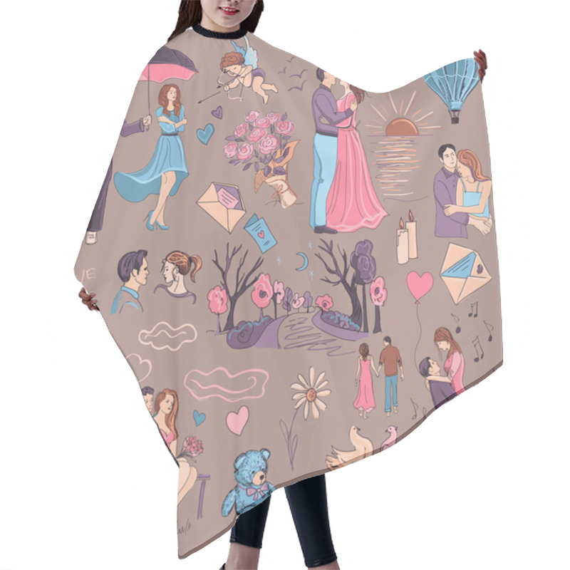 Personality  Hand Drawn Love Story Illustration Hair Cutting Cape