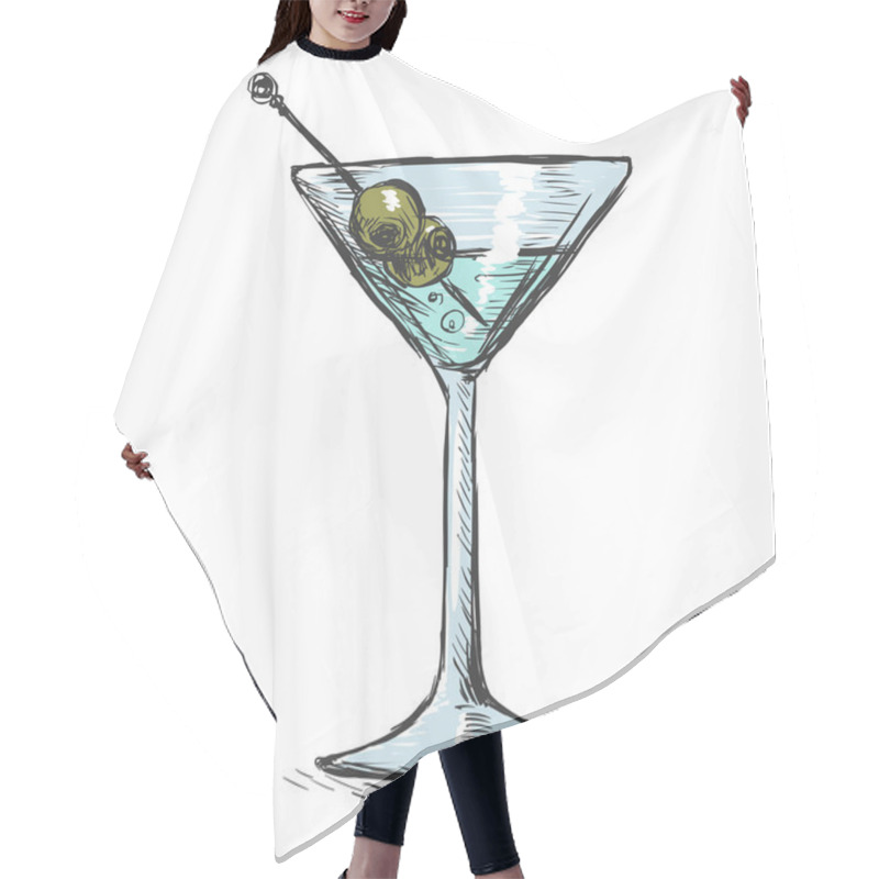 Personality  Sketch Martini Glass With Olives Hair Cutting Cape