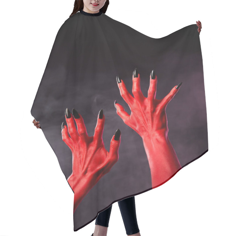 Personality  Red Devil Hands With Black Sharp Nails, Extreme Body-art Hair Cutting Cape