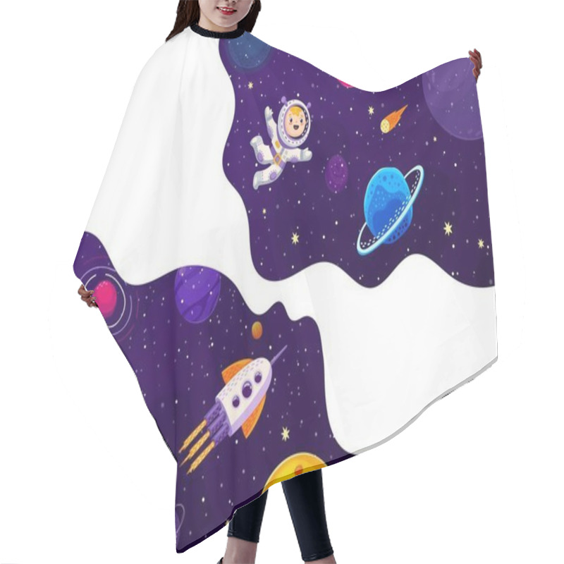 Personality  Space Banner, Cartoon Astronaut And Starship In Galaxy Space Planets, Vector Background. Kid Spaceman And Spaceship In Outer Space, Galaxy World With Rockets In Galactic Starry Sky And Alien Planets Hair Cutting Cape