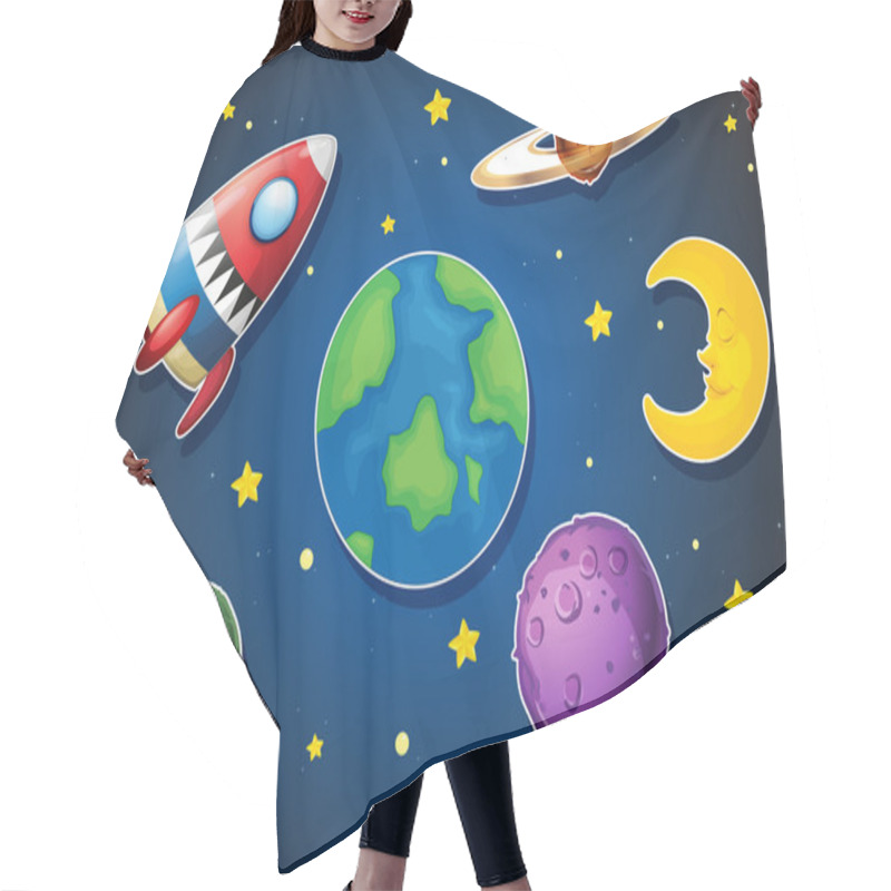 Personality  Spaceship And Different Planets In Galaxy Hair Cutting Cape