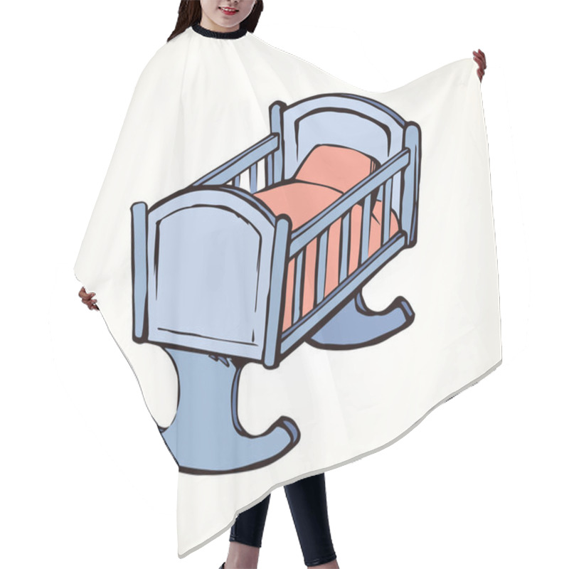 Personality  Cute Rail Carrycot Nap Design On White Room Wall Backdrop. Infancy Nurture Peace Emblem. Light Color Hand Drawn Safety Swing Dream Object Logo Pictogram Sketch In Antique Art Doodle Style Space For Text Hair Cutting Cape