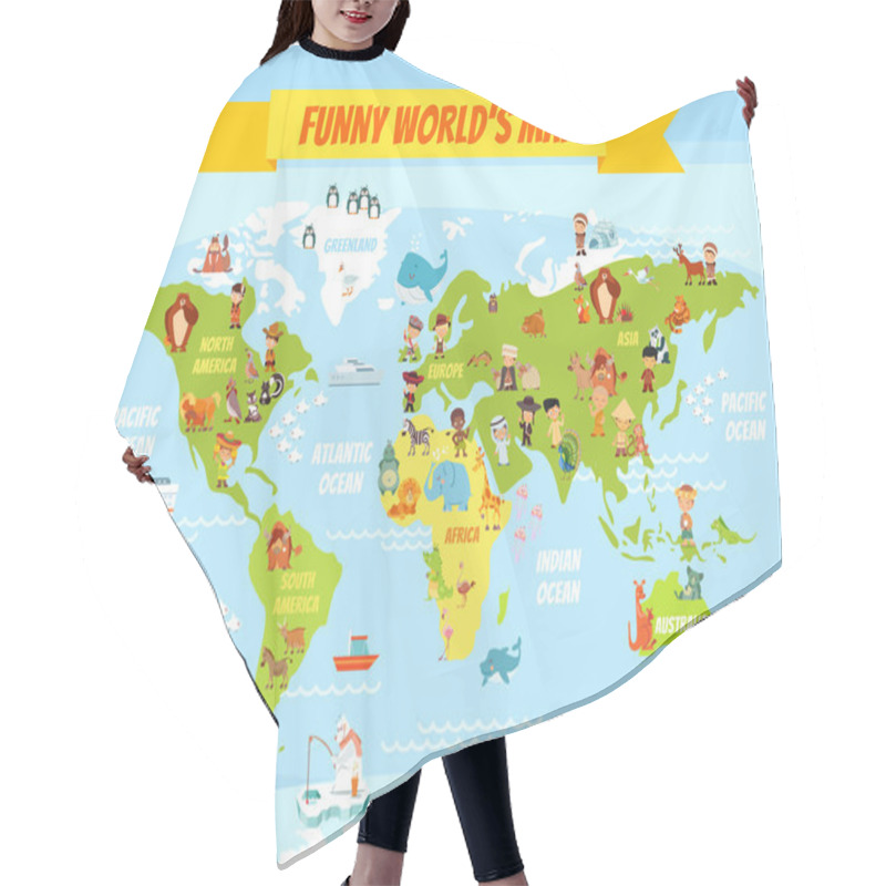 Personality  Funny Cartoon World Map Hair Cutting Cape