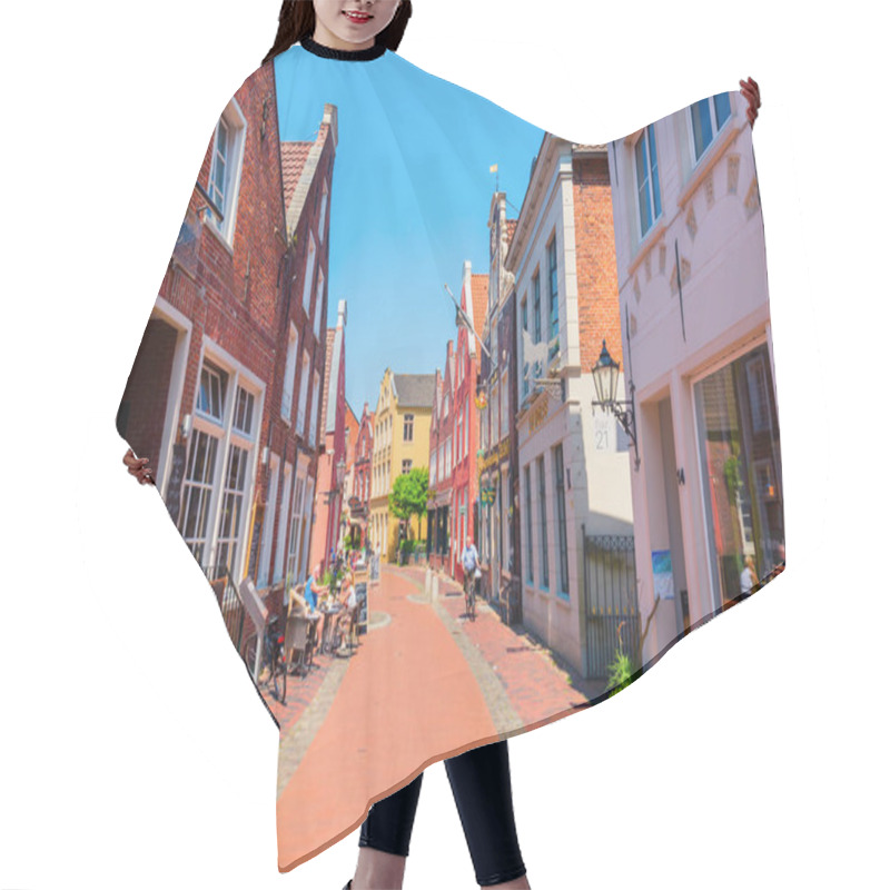 Personality  Leer, Germany - May 20, 2018: Old Town Of Leer With Unidentified People. Leer, Named As The Gate Of Ostfriesland, Has A Big Amount Of Historic Buildings In A Good Conservation Status Hair Cutting Cape