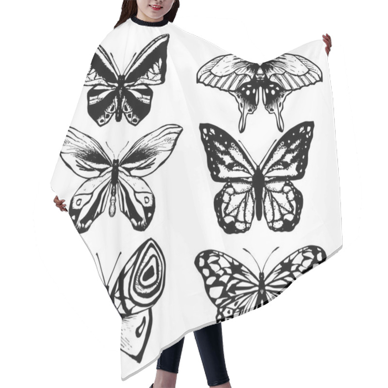 Personality  Collection Of Butterfly Or Wild Moths Insects. Hair Cutting Cape