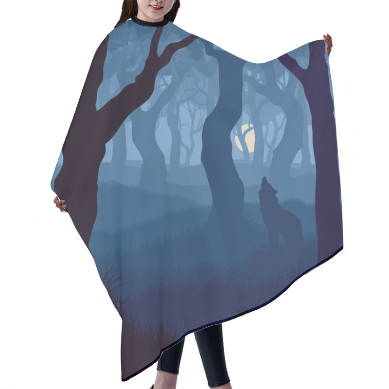 Personality  Square Illustration Of Wolf Howling At Moon. Hair Cutting Cape